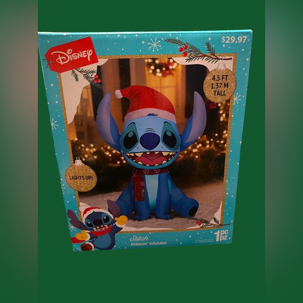 NEW XMAS Disney Stitch Airblown Inflatable In Sweater Light Up  Santa Hat 4.5 ft